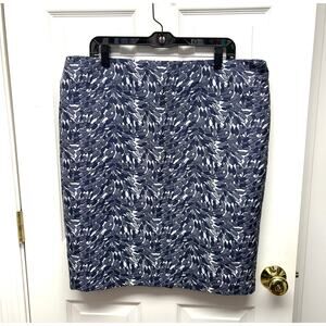 Ann Taylor Pencil Skirt, Navy Blue White Pattern, Lined, Women's Size 14 16